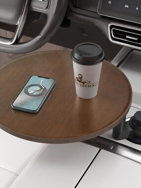 Car Tray & Car Desk for Laptop, 360° Rotating Wood Cup Holder Table, Steering Wh